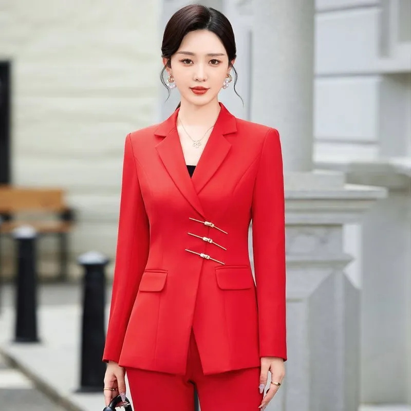 Women'S Formal Wear Pants Suit - 女性用2ピースフォーマルブレザー,ジャケットとパンツスーツ,作業服,オフィスウェア,白,赤,黒,ファッショナブル,2022