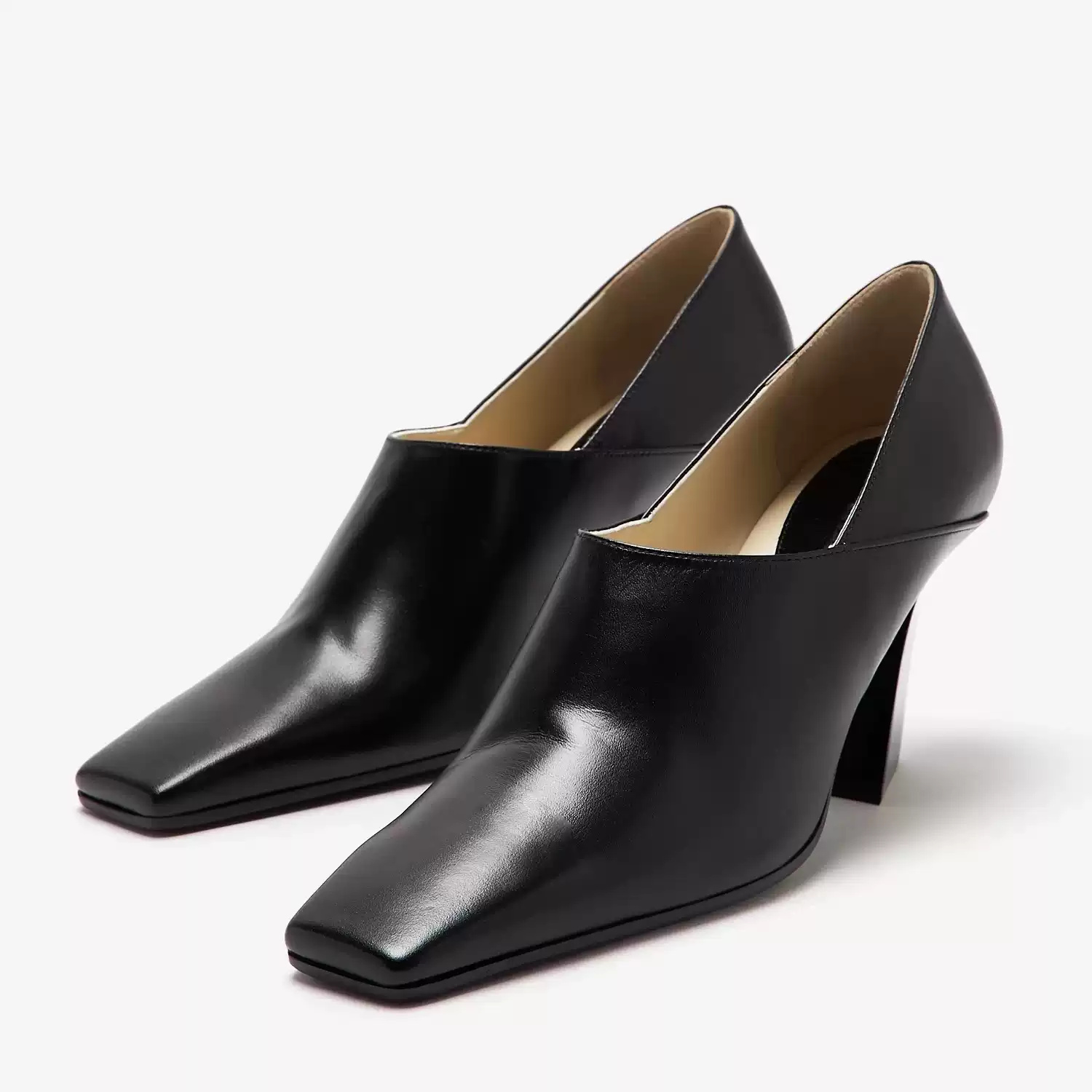 Formal Wear Women'S Loafers - レディース ブラック レザー スクエアトゥ ブロックヒール パンプス