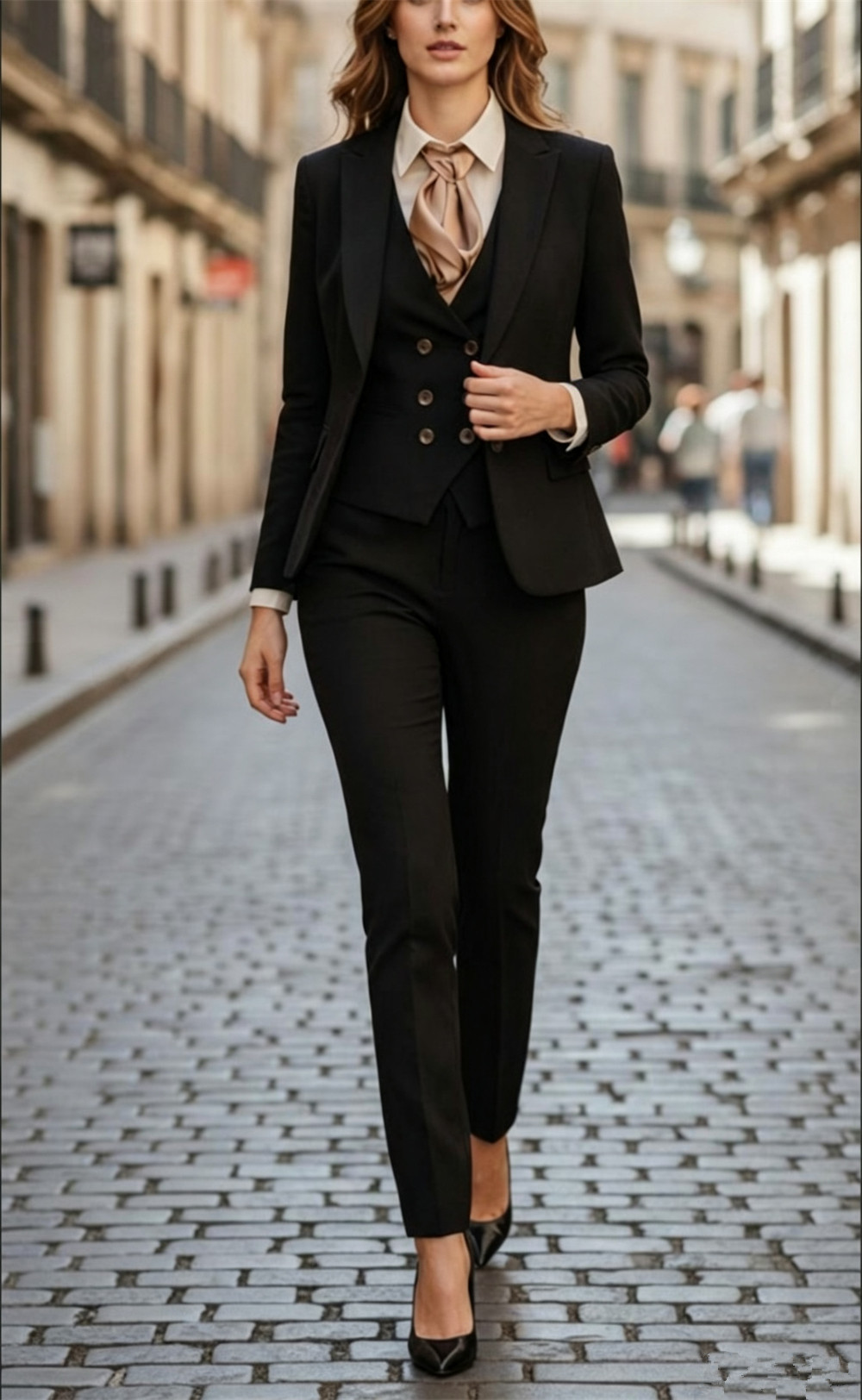 Women Formal Wear Tailor - 女性用ブラック3ピーススーツセット高級仕立てブレザーベストとパンツエレガントなイブニングウェアフォーマルパーティーウェア