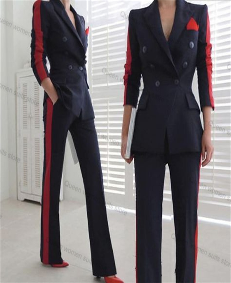 Women Formal Wear Coat - 女性用2ピースフォーマルスーツセット,ブレザーとパンツ,ジャケット,コート,スプライシングカラー,タキシード,パンツ,カスタムメイド,赤,黒,秋