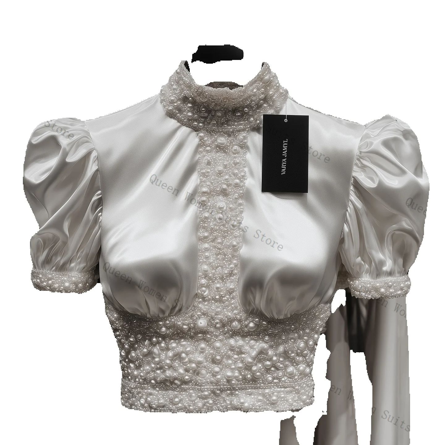 Women Formal Wear Coat - 高級真珠女性スーツセット 2 ピースブレザー + パンツズボンフォーマルオフィスレディジャケット半袖結婚式のゲストコートカスタマイズ