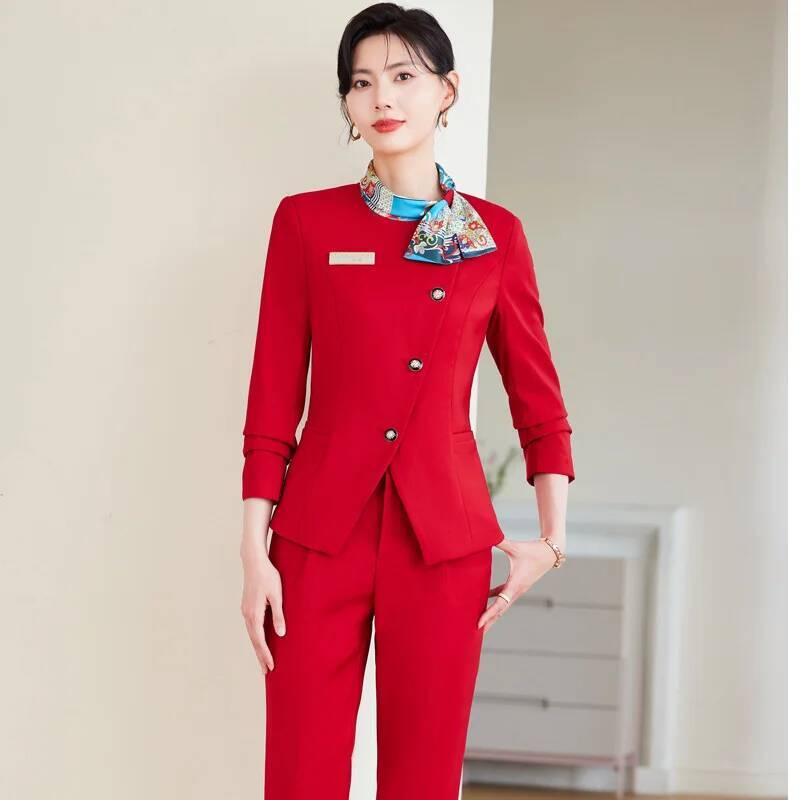 Women'S Formal Wear Pants Suit - プラスサイズのフォーマルでエレガントなスタイルのパンツスーツ、女性用ビジネスワークウェア、秋冬プロフェッショナルキャリア面接用トラウザーズセット