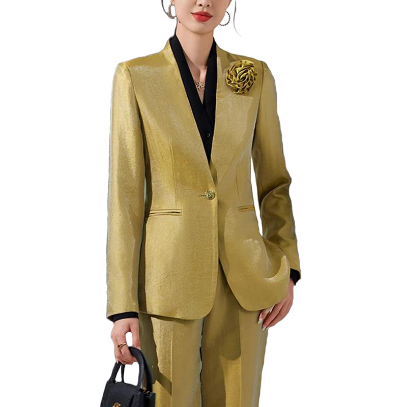 Women'S Formal Wear Pants Suit - 女性用ブレザーとパンツのセット,長袖トップス,フォーマルパンツ,シングルカラーパンツスーツ,作業服,2ピース,秋,2024