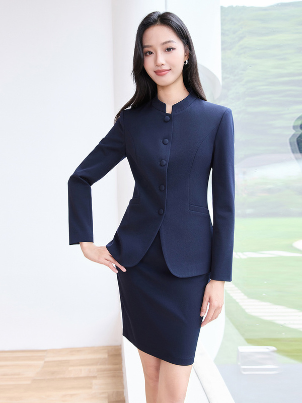 High End Women'S Formal Wear - 新しい中国風スタンドカラービジネススーツセット女性用ハイエンドフォーマルウェアホテルフロントデスク受付作業服秋