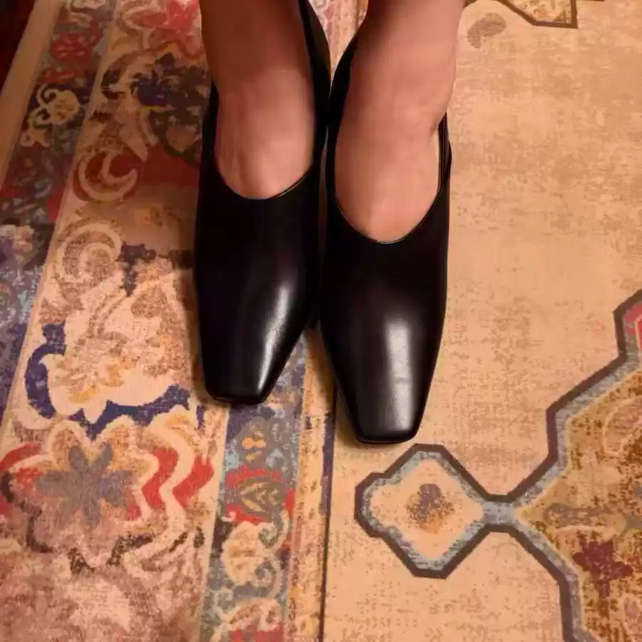 レディース ブラック レザー スクエアトゥ ブロックヒール  - Formal Wear Women'S Loafers のレビューと価格