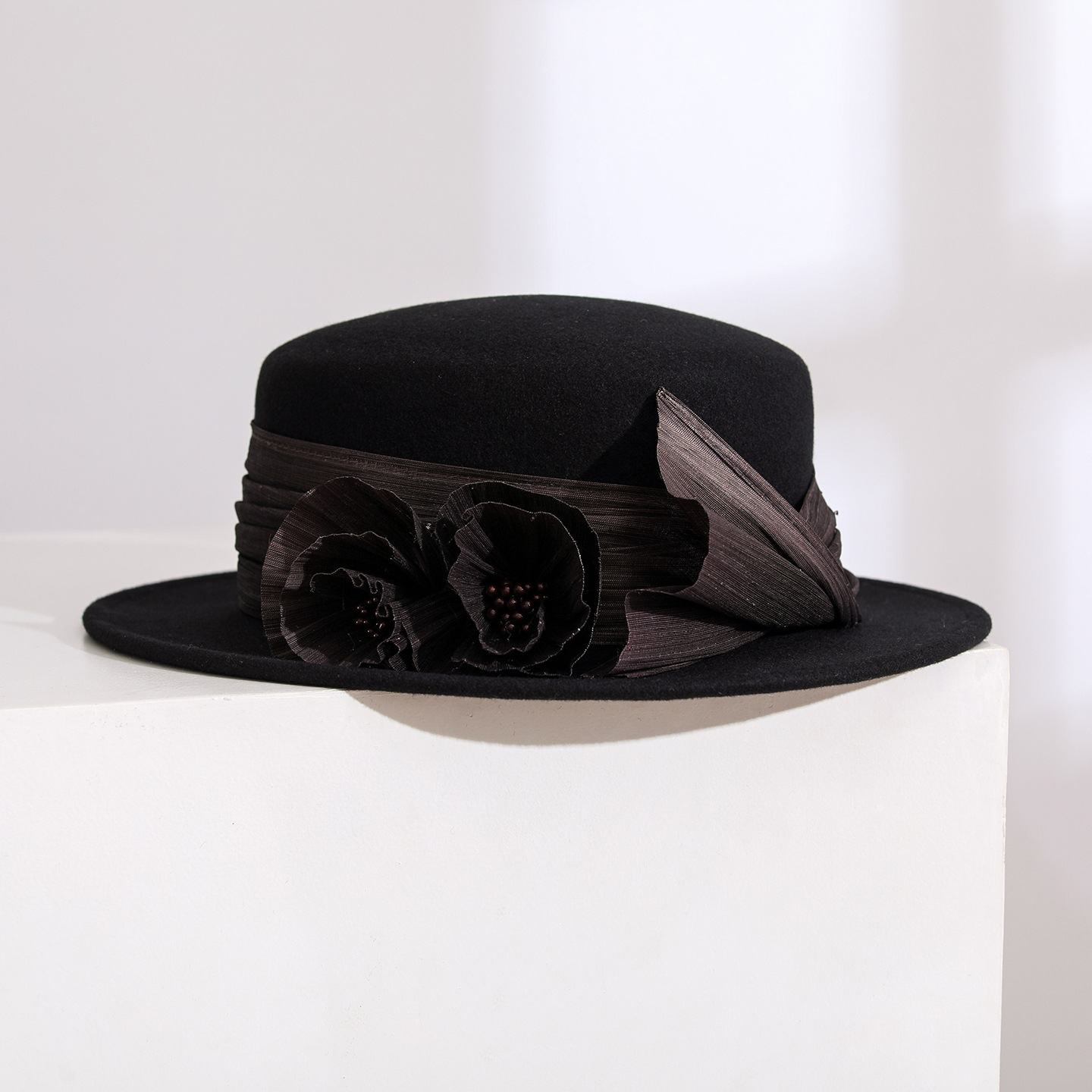 フランス製高級ウールフェルト素材のフラットトップハット。上品 - High End Women'S Formal Wear のレビューと価格