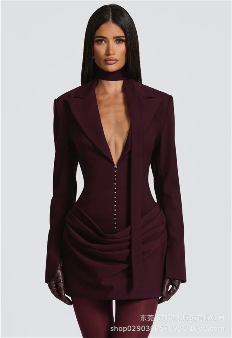 ロングスカーフ付きレディーススーツ、ワンピースブレザー、バッ - Women Formal Wear Coat のレビューと価格