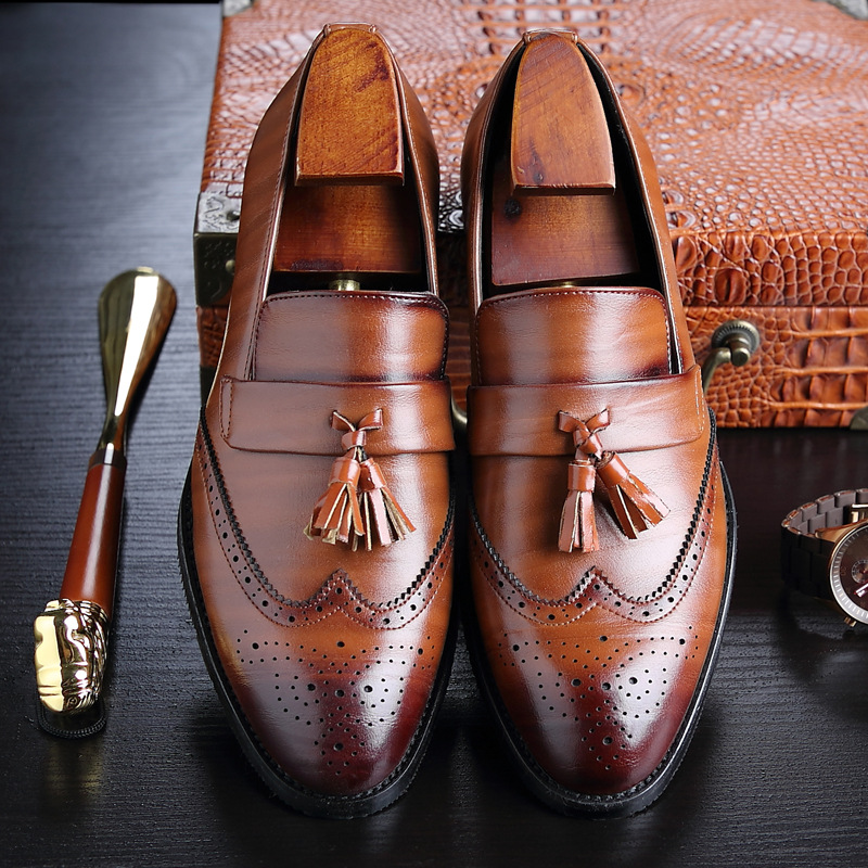 クラシックなメンズレザータッセルローファー、手作りのスリッポ - Formal Wear Women'S Loafers のレビューと価格