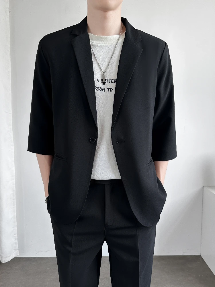カジュアルな七分袖スーツジャケット。男性用、軽量、半袖、ファ - Women Formal Wear Korean のレビューと価格