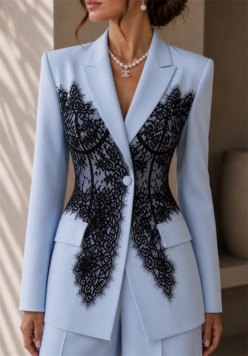 ファッションブルー女性スーツセット 2 ピースブレザー +  - Women Formal Wear Coat のレビューと価格