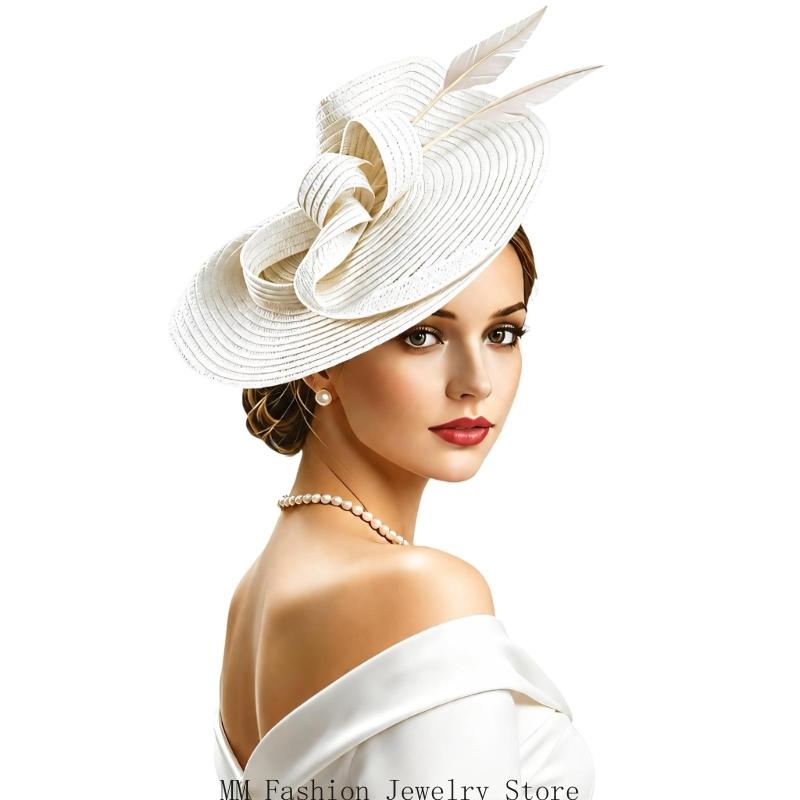 女性用ストロールックドレスハットヘッドピース、フェザーディテ - Women Formal Wear Look のレビューと価格