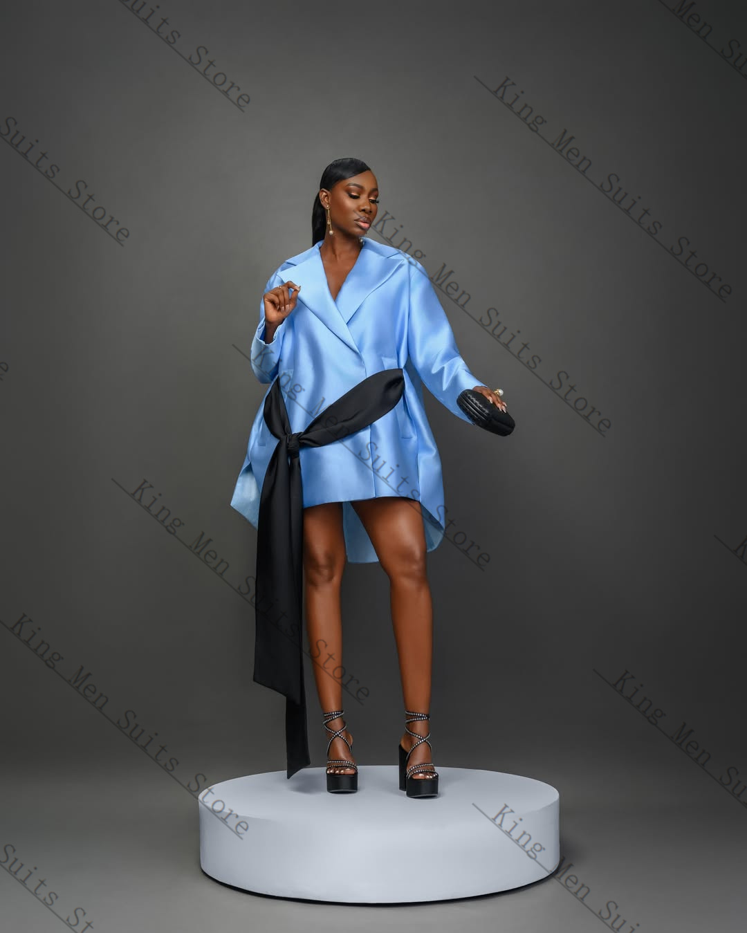 ブルーのエレガントな女性用スーツスカート 1点 ロングブレザ - Women Formal Wear Coat のレビューと価格
