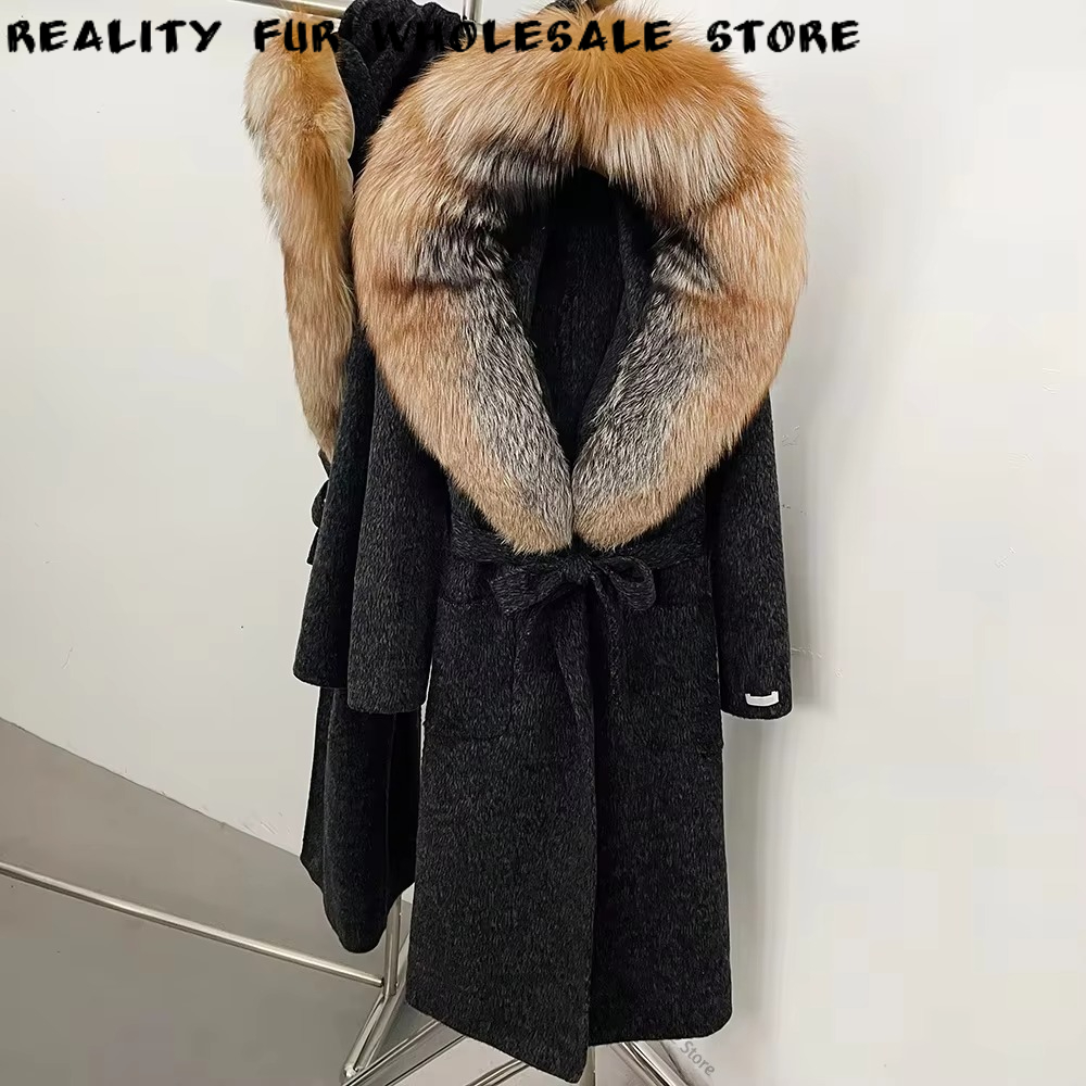 女性用ウールコート、ロング丈、ベルト付き、ファーカラー、リボ - Women Formal Wear Coat のレビューと価格