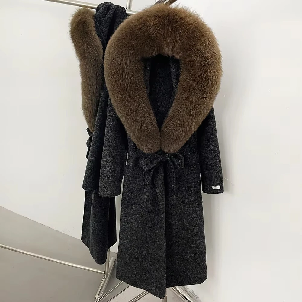 女性用ウールコート、ロング丈、ベルト付き、ファーカラー、リボ - Women Formal Wear Coat のレビューと価格